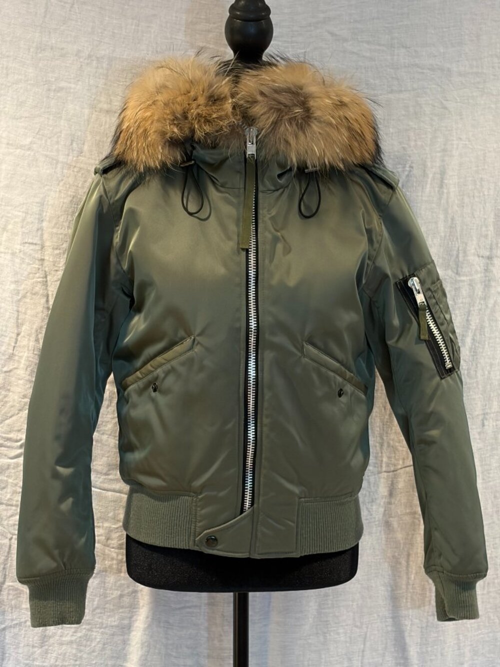 SAM. military bomber jacket with fur trimmed hood size S